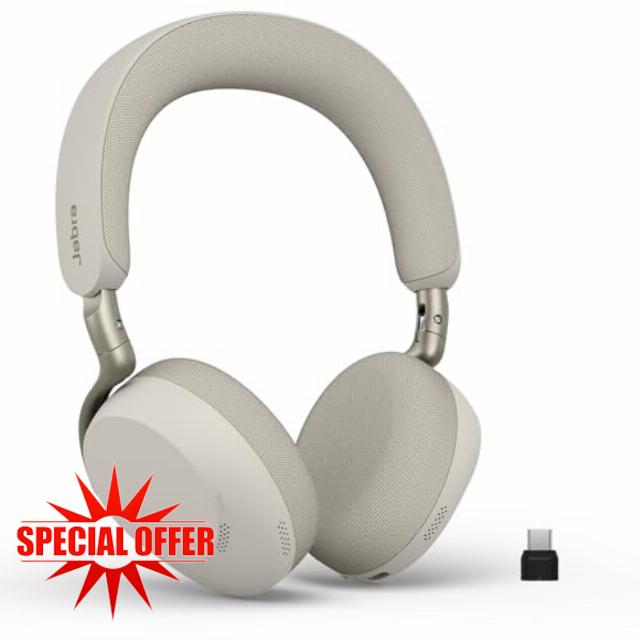 Jabra Evolve3 75 On-Ear Wireless Bluetooth Headset with Microphone for Work