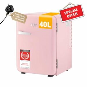 TZS First Austria - Retro Mini Fridge 40L - Silent Operation - Vintage Minibar for Bedrooms & Offices - Pink           [Energy Class E]