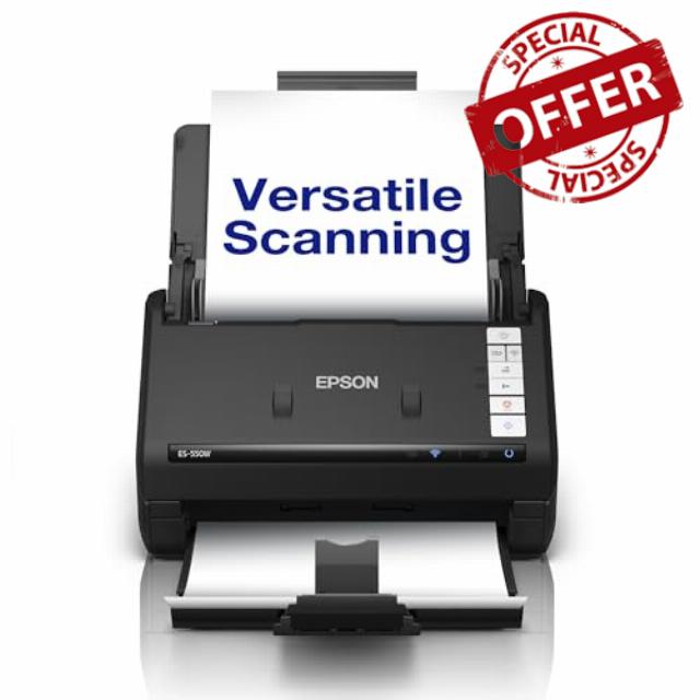 Epson WorkForce ES-550W Wireless Document Scanner | 45ppm / 90 ipm | 100-Sheet Auto Document Feeder | Colour | USB connectivity | Up to A4