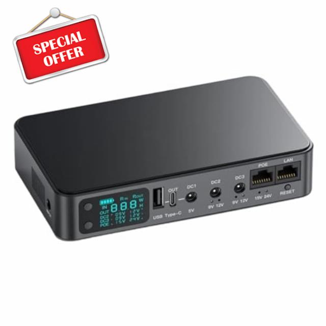 D2P Mini UPS DC Uninterruptible Power Supply 18000mAh 5v 9v 12v 2A 220V Router Wifi Modem Battery Backup with LCD Support 18650 Battery