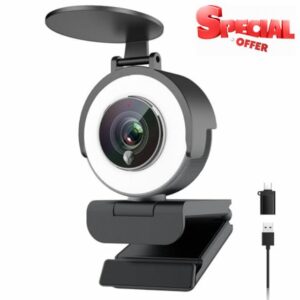 Angetube 4K Webcam with Ring Light for PC - USB Webcam for Laptop