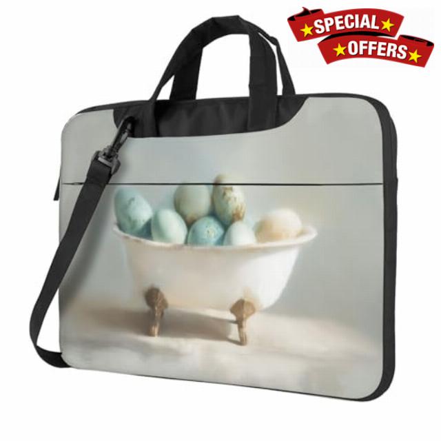 Vintage White Clawfoot Bathtub With Easter Eggs Laptop Bag Laptop Case 15.6 Inch Computer Bags Padded Sleeve Cover For Women Me