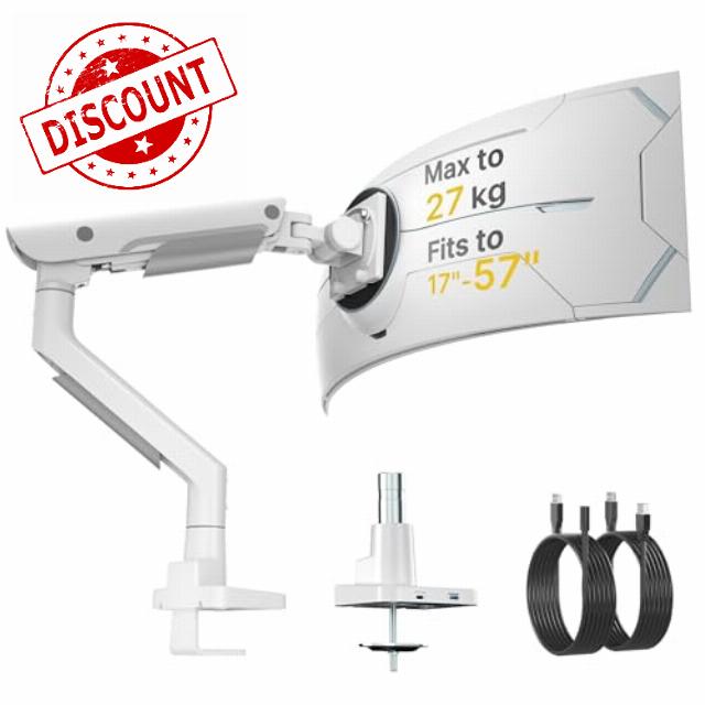 monTEK Single Monitor Arm with USB 3.0 A/C for 17–57” Ultrawide Screen up to 27KG