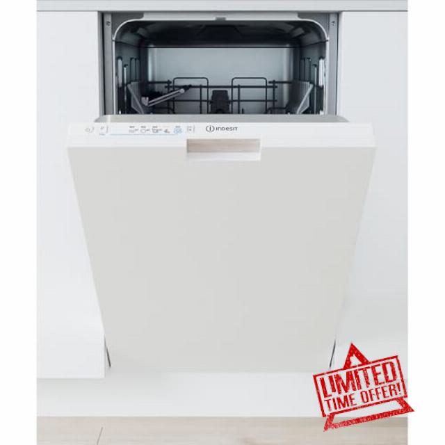 Indesit Push&Go Fully Integrated Slimline Dishwasher - White Control Panel with Fixed Door Hinge Kit - D Rated           [Energy Class D]