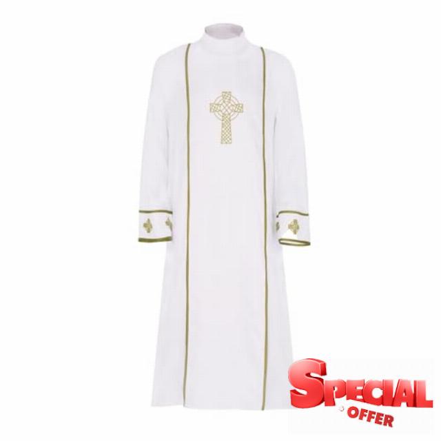Priest Costume Men's Catholic Clergy Alb Pleated Pulpit Liturgical Church Gown Mass Ornat Celebrant Measuring Gown Chasubles Vestment For Church Mass Robe
