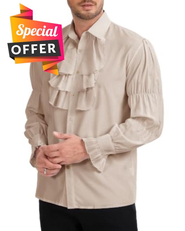 YAOHUOLE Mens Pirate Shirt Renaissance Ruffle Shirt Medieval Victorian Costume Vampire Gothic Steampunk Tops