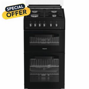 Hotpoint HDG5GCB 50cm wide Double Oven Gas Cooker - Black - A+/A Rated           [Energy Class A+]