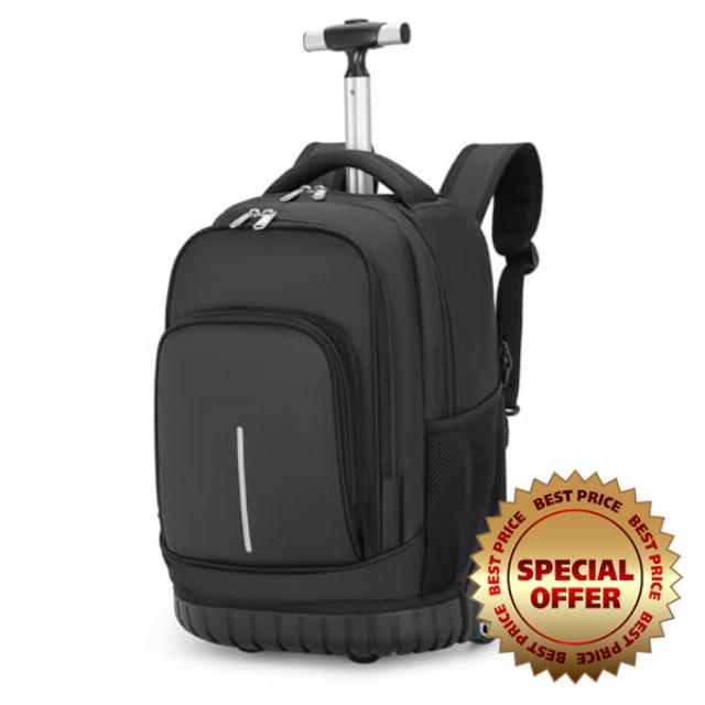 Rolling Waterproof Backpack with Wheels Duffle Bag Personal Item Travel Bag for Business Carry On Backpack with Laptop Compartment Fit 15.6 Inch Laptop Wheeled Backpacks for Adults (Black)