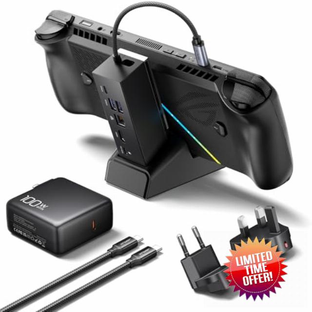 JSAUX Docking Station & 100W Charger for ROG Xbox Ally X (2025)/ROG Ally X/Steam Deck/Legion Go