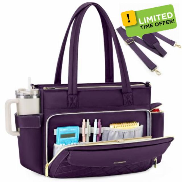 RAINSMORE Laptop Tote Bags for Women 15.6 Inch Teacher Work Bag with Insulated Pocket Large Nurse Utility Bag Laptop Briefcase for Office College Business Travel Purple