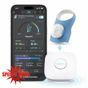Sense-U Smart Sock Shoe 2 Long Range Baby Monitor with Base Station – Track Heart Rate & Sleep with Transmissive PPG Foot Sensor