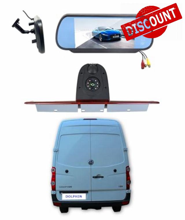 Dolphin Automotive Dual Rear View Parking Reversing Brake Light Camera Fits Mercedes Sprinter Van 2007 - Onwards (Camera with 7" Stalk Mirror Monitor)