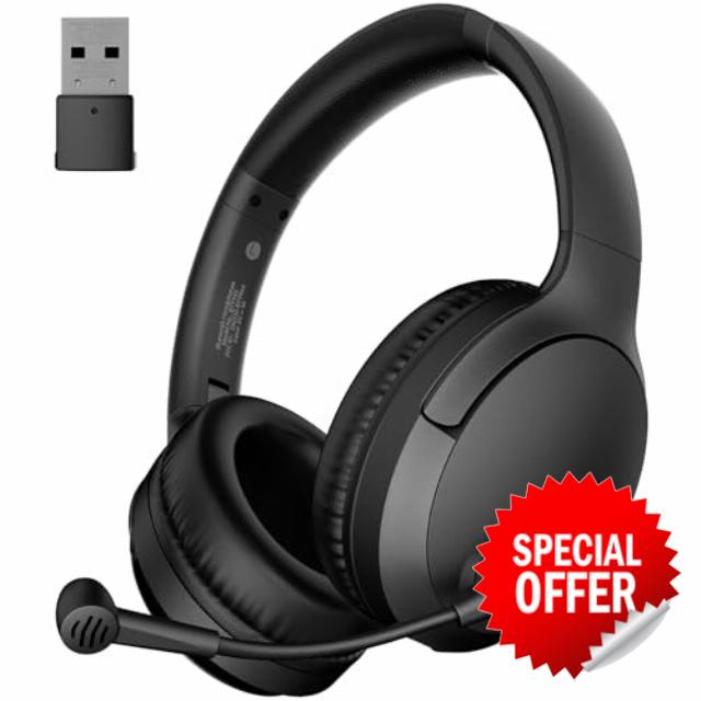 Wireless Headset with Microphone [Up to 40 Hours] Bluetooth V5.3 & USB Dongle Computer Headset with AI Noise Cancelling Mic