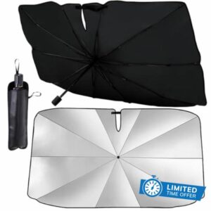 Car Windshield Sun Shade Umbrella - 360° Foldable Windshield Sunshade for Front Window Reflective Heat Shield Keeps Car Cooler