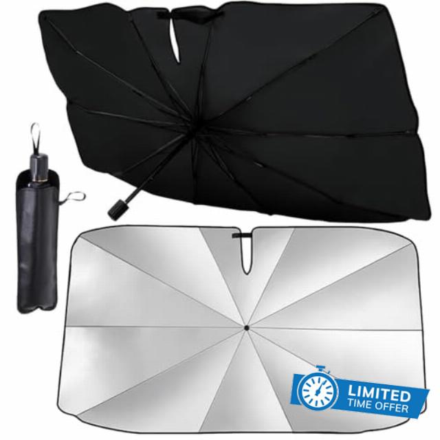 Car Windshield Sun Shade Umbrella - 360° Foldable Windshield Sunshade for Front Window Reflective Heat Shield Keeps Car Cooler