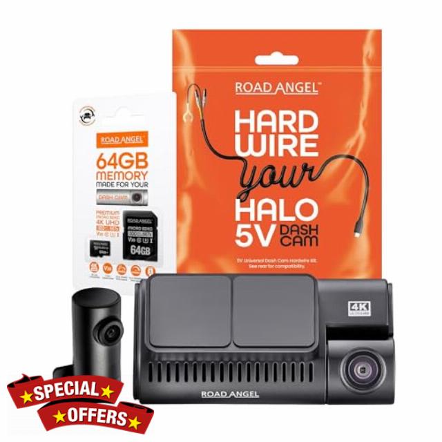 Road Angel Halo Edge Dual 4K UHD Car Camera Dash Cam Front and Rear - Dashcam Front and Rear Camera - Dashcams for Cars - Car on-dash mounted Cameras