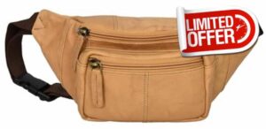 Genuine Leather Waist Bum Bag Compact Travel Organiser Pouch Turner (Sand)