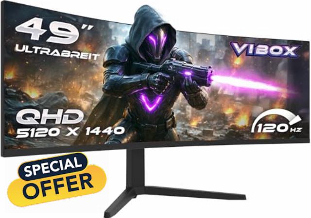 Vibox 49 Inch 120Hz Ultrawide Curved Gaming Monitor - DQHD Resolution