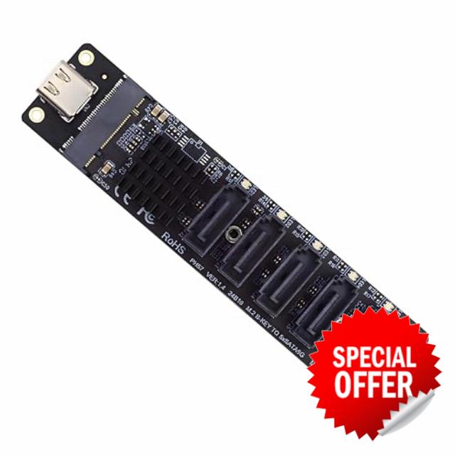 10Gbps USB-C Type-C to NGFF Key B+M SATA 6Gbps SSD 5 Ports Adapter Converter PM Port Multiplier Selector JMB575 JMS58
