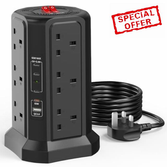 Tower Extension Lead 1.8M with PD 65W USB C Fast Charger