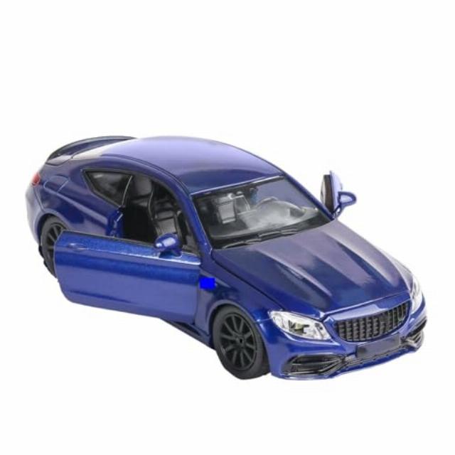 Plastic interior Rubber tires Alloy Metal Model Car Scale 1:32 For Benz C63S Classic metal body(Blue)