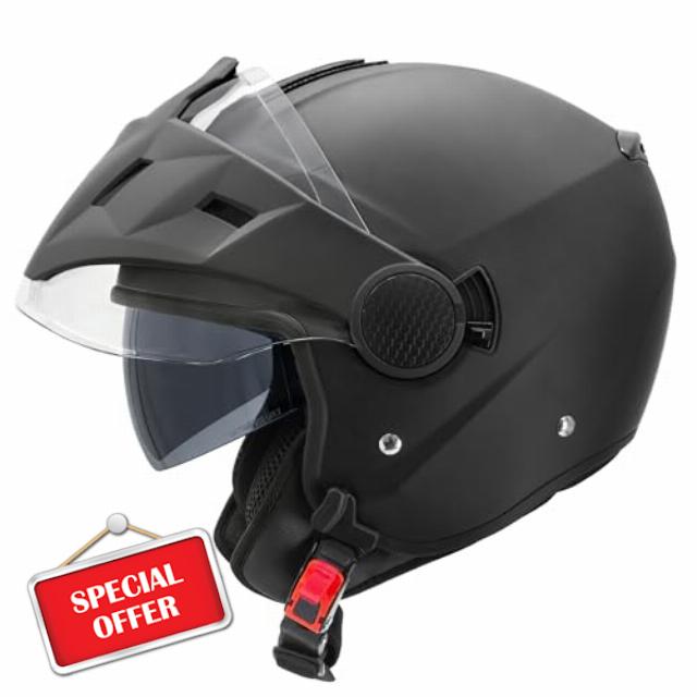 Zorax ZOR-629 Motorbike Open Face DVS Helmet With Removable Peak ECE 2206 Approved - Matt Black L(59-60cm)