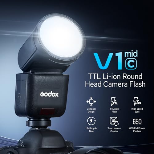 TTL Round Head Flash Speedlite 2.4G Wireless HSS 1/8000s Strobe with 2200mAh Battery