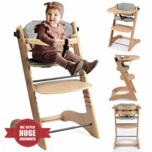 Natural Solid Beech Wood Baby High Chair for 8 Months to 18 Years