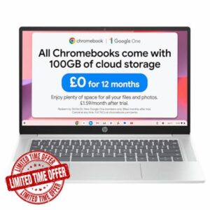 HP Chromebook 14" | Intel N100 Processor | 8 GB RAM | 128 GB Storage | Intel UHD Graphics |Chrome OS|Dual Speakers |Glacier Silver| 14a-nf0003na - 100GB cloud storage not included (Renewed)
