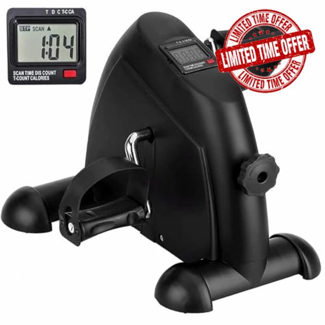 Mini Exercise Bike Pedal Exerciser Portable Under Desk Foot Cycle for Arm & Leg Fitness with LCD Monitor Adjustable Resistance Black