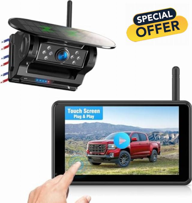Solar Powered Wireless Reversing Camera Kit 5" 1080P Touchscreen Monitor
