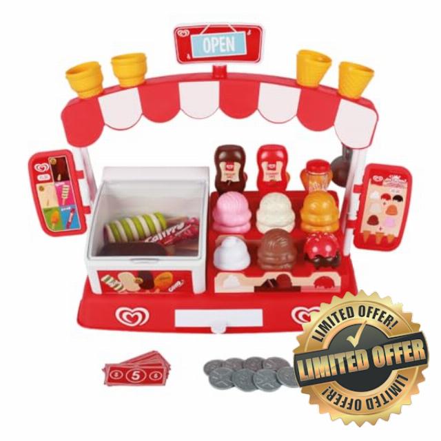 Casdon Official Walls Ice Cream Parlour Playset - Pretend Ice Cream Shop Toy for Children Aged 2+ - With Freezer