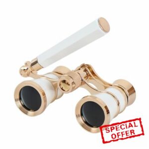 Aomekie Theatre Opera Glasses with Handle 3X25 Compact Folding Binoculars for Theater Horse Racing Classical (White)