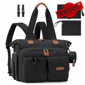 RAINSMORE Baby Changing Backpack Large Nappy Tote Bag with Changing Mat | Diaper Bags with Insulated Pockets Large Baby Rucksack with Pacifier Holder