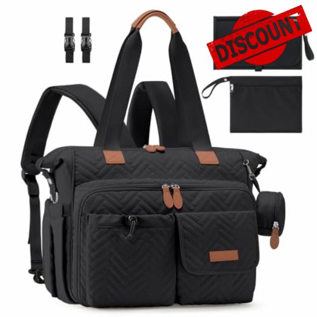 RAINSMORE Baby Changing Backpack Large Nappy Tote Bag with Changing Mat | Diaper Bags with Insulated Pockets Large Baby Rucksack with Pacifier Holder