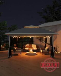 One-Push Setup Quick Canopy 3x3M with Double Roof Waterproof UPF 50+ Outdoor Canopy Pavilion Adjustable Height 4 Sandbags Mosquito Net Portable Folding Event Shelter for Garden Patio Camping Parties