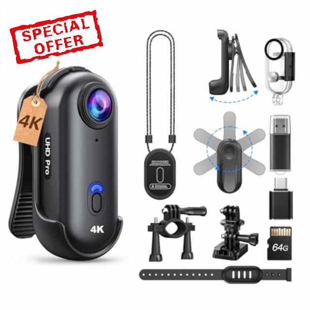BOBLOV W4 Waterproof Body Cam: 4K 64GB Body Camera Lasts 90 Minutes