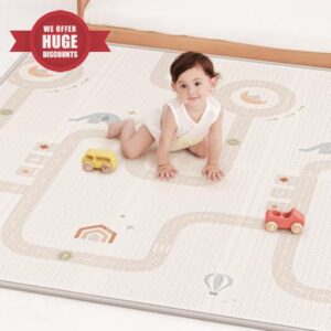 BG-BABYGO Baby Play Mats for Floor Play - 147x177x1CM Waterproof and Soft Padded Play Matt for Toddlers - Reversible Foldable Tummy Time - Design for Crawling