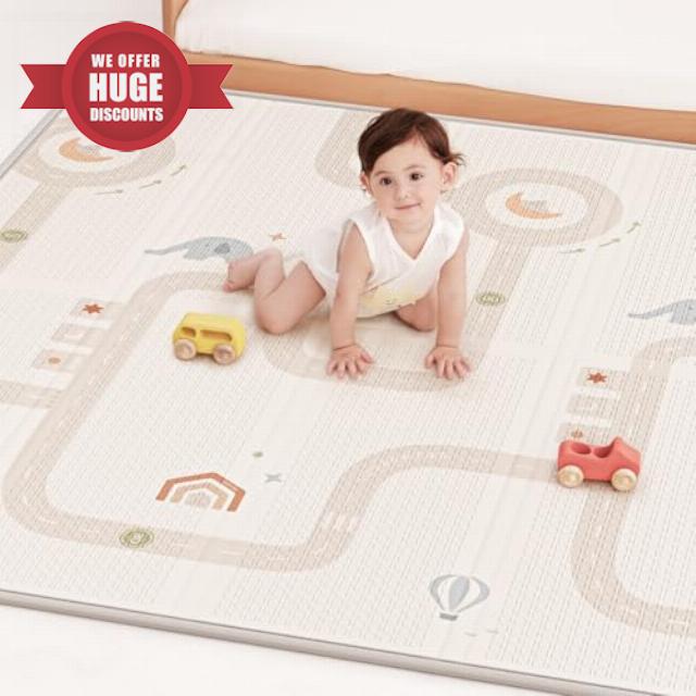 BG-BABYGO Baby Play Mats for Floor Play - 147x177x1CM Waterproof and Soft Padded Play Matt for Toddlers - Reversible Foldable Tummy Time - Design for Crawling