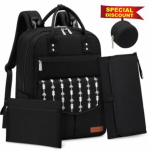 RAINSMORE Baby Changing Bag Backpack Large Nappy Bag Waterproof Diaper Bag | Includes Changing Mat and Pacifier Case Maternity Hospital Bag with Stroller Straps and Luggage Sleeve for Mum and Dad