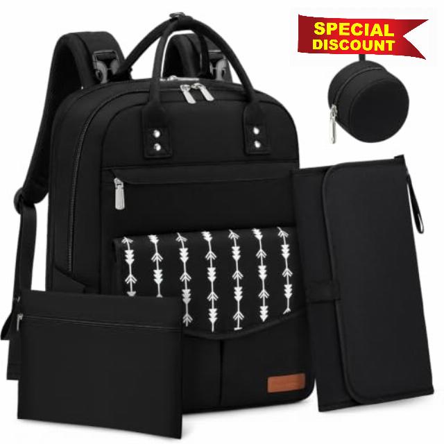 RAINSMORE Baby Changing Bag Backpack Large Nappy Bag Waterproof Diaper Bag | Includes Changing Mat and Pacifier Case Maternity Hospital Bag with Stroller Straps and Luggage Sleeve for Mum and Dad