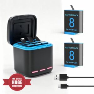 2 packs 2500mAh Replacement Batteries for Gopro Hero 8/7/6/5 with 3-Channel Type-C Battery Charger Statio
