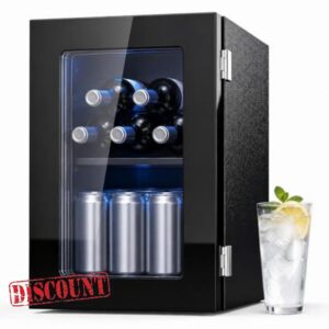 20L Mini Fridge | 4-16°C | Compact Drinks Fridge with Dual-Glazed Glass Door | Table-Top Wine & Beer Fridge for Bedroom