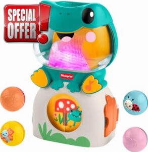 Fisher-Price Baby Toy Light-Up & Roll Frog Musical Ball Drop Activity & 3 Balls for Developmental Play Infants & Toddlers Ages 6+ Months
