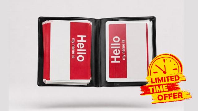 Hello by Blake Vogt – Visual Name Tag Change Gimmick with Examinable Souvenir Sticker – Modular