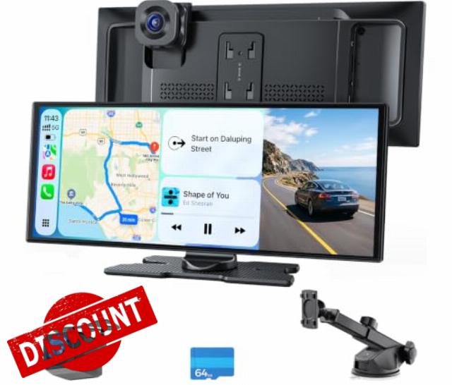 10.25" Wireless Carplay Screen with Rear AI BSD for Apple Car Play & Android Auto
