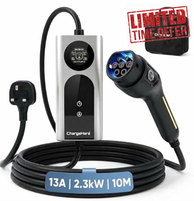 10M Portable EV Charger Type 2 UK 3 Pin Plug – Extra Long Granny Charger for Home & Driveway Charging