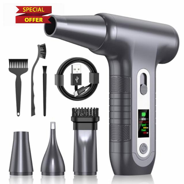 Electric Compressed Air Duster 200000 RPM with HD Display - Mini Blower with LED Light for PC Cleaning