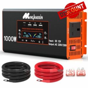 1000W Pure Sine Wave Inverter 12V to 240V - 2000w Peak with LCD Display UK Sockets and 3USB for Motorhomes