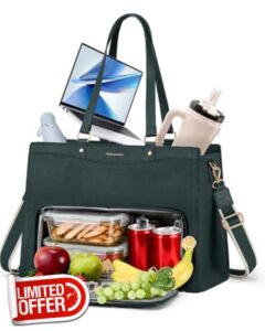 RAINSMORE Teacher Bag 15.6 Inch Laptop Bag with Lunch Compartment PU Leather Laptop Tote Bags for Women Professional Work Bag for College Office DeepGree